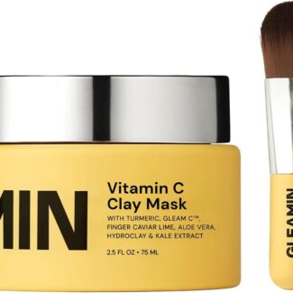 Gleamin Vitamin C Clay Mask for Dark Spots - Brightening Clay Face Mask with Turmeric, Deep Cleansing & Pore Refining Treatment, Helps Improve Uneven Tone & Post-Blemish Texture, 2.5 oz Up to 20 Uses